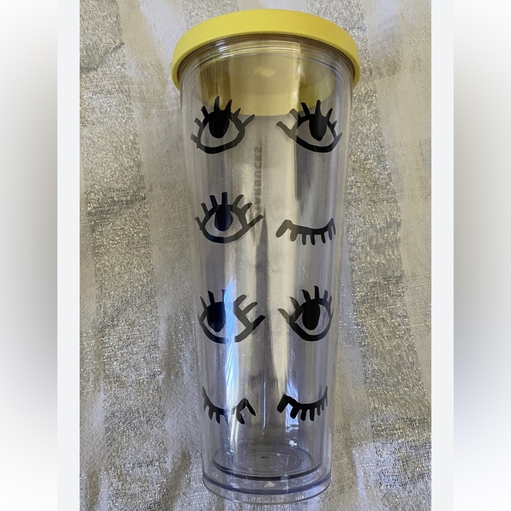 Starbucks Eyes Winks Lashes Cold Cup Tumbler YELLOW LID